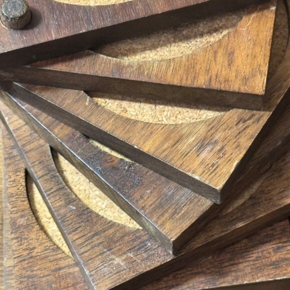 Vintage Wooden & Cork Square Drink Coasters From Japan Set Of 8 - Picture 2 of 5
